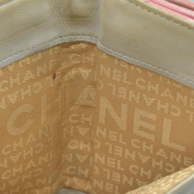 Chanel icon line Bi-fold Wallet With Silver Metal Lambskin Light Pink