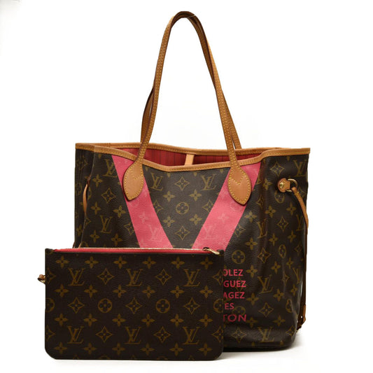 LOUIS VUITTON Monogram V Neverfull MM Hot Pink