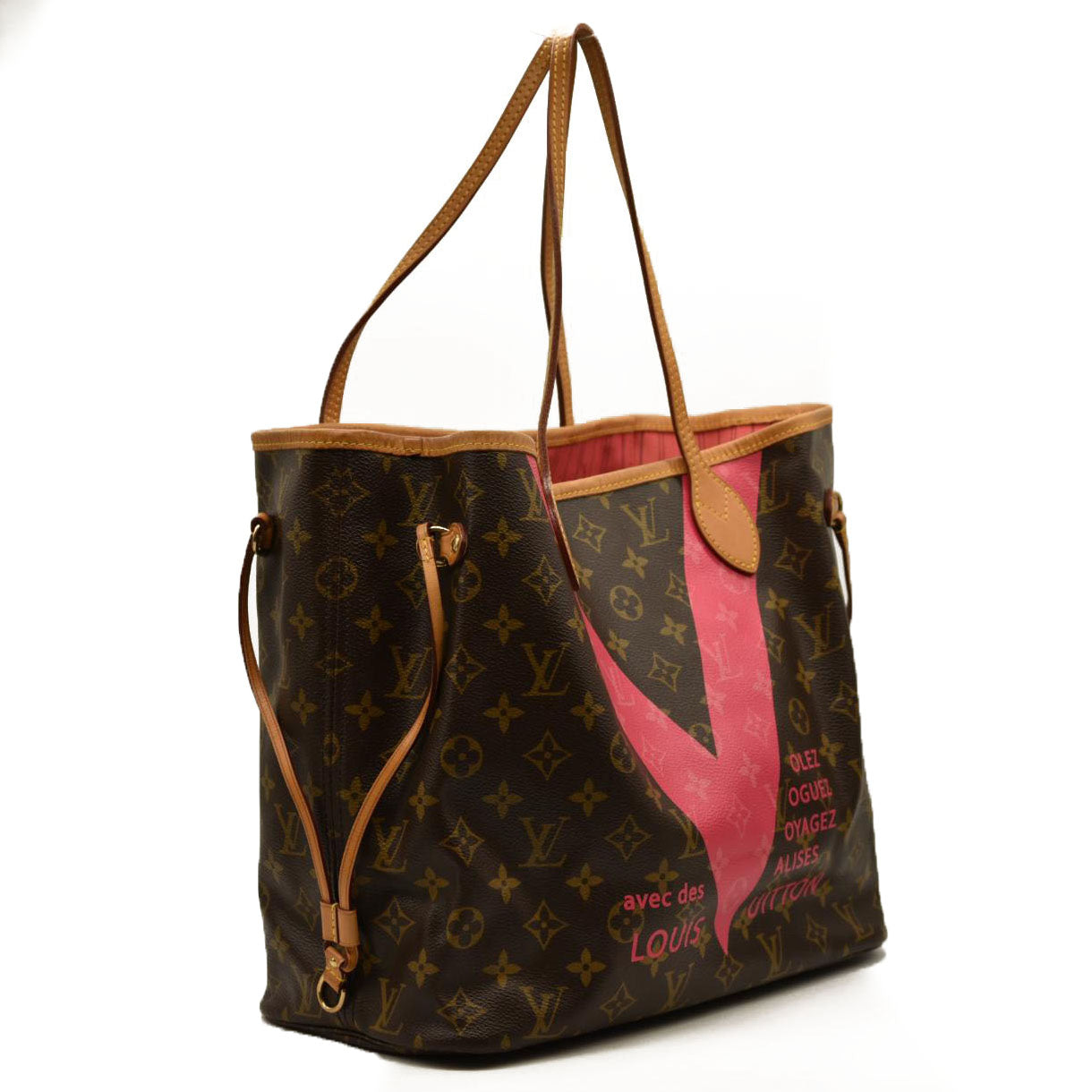 LOUIS VUITTON Monogram V Neverfull MM Hot Pink