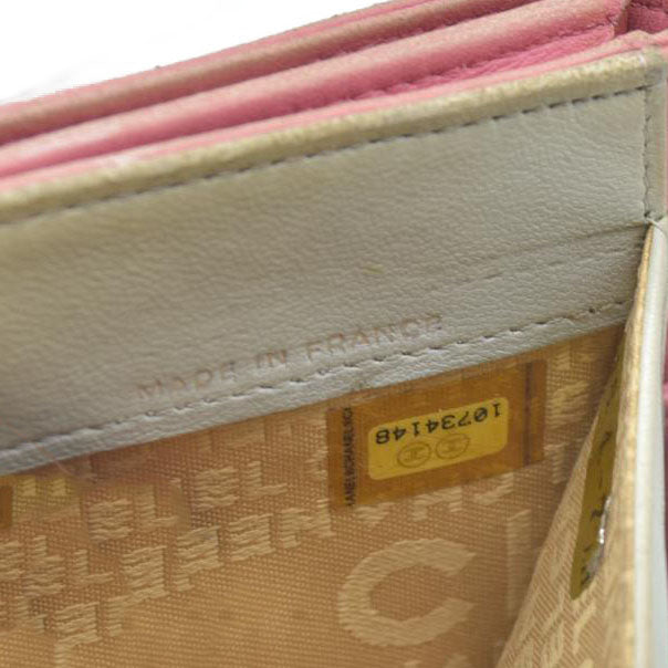 Chanel icon line Bi-fold Wallet With Silver Metal Lambskin Light Pink