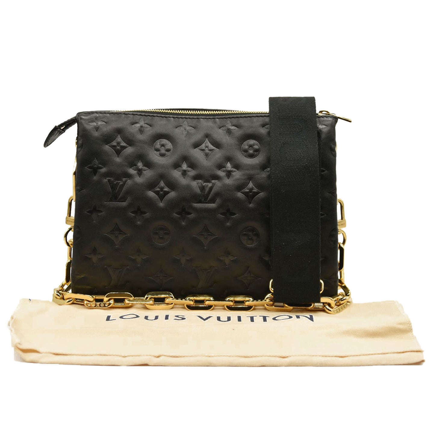 LOUIS VUITTON Lambskin Embossed Monogram Coussin PM Black