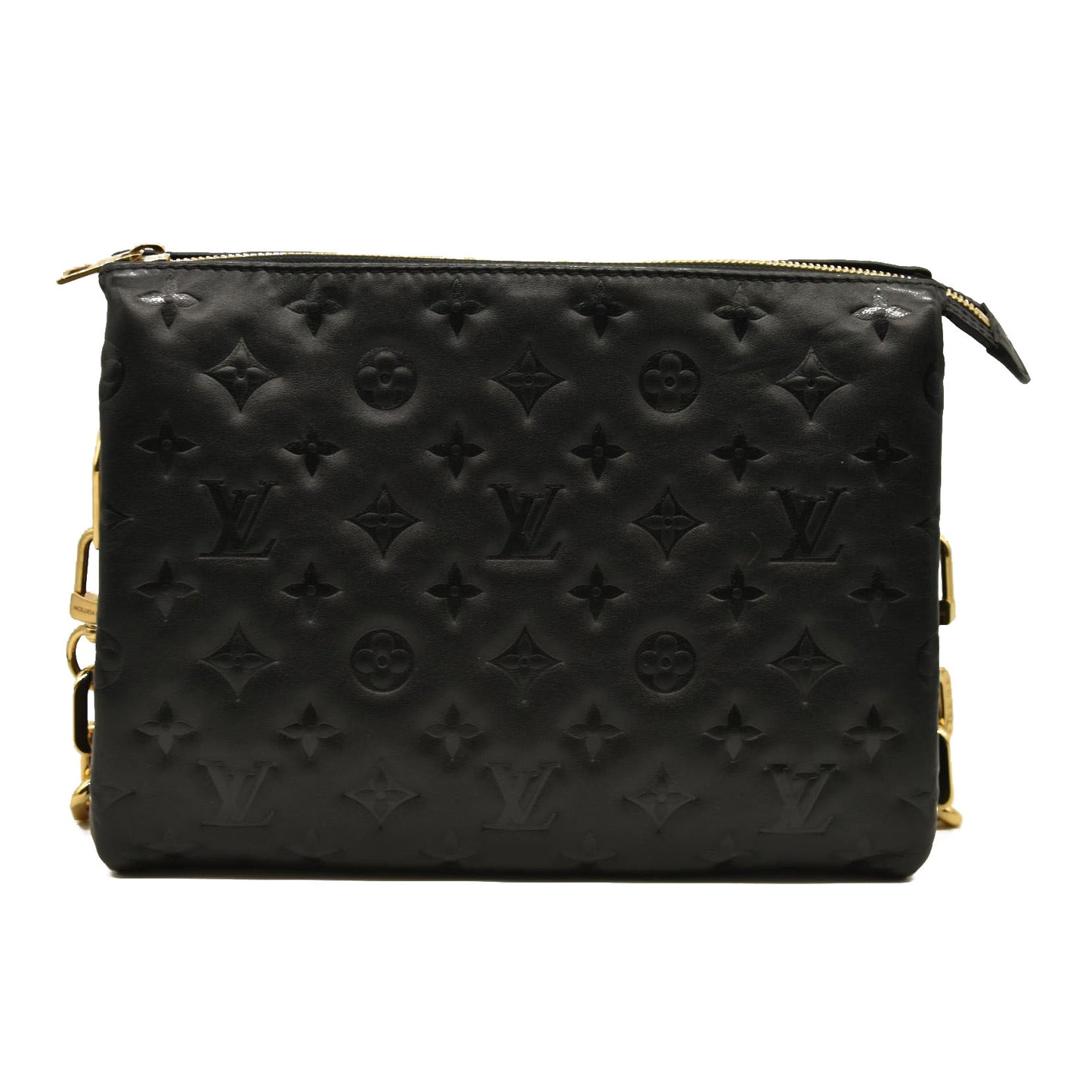 LOUIS VUITTON Lambskin Embossed Monogram Coussin PM Black