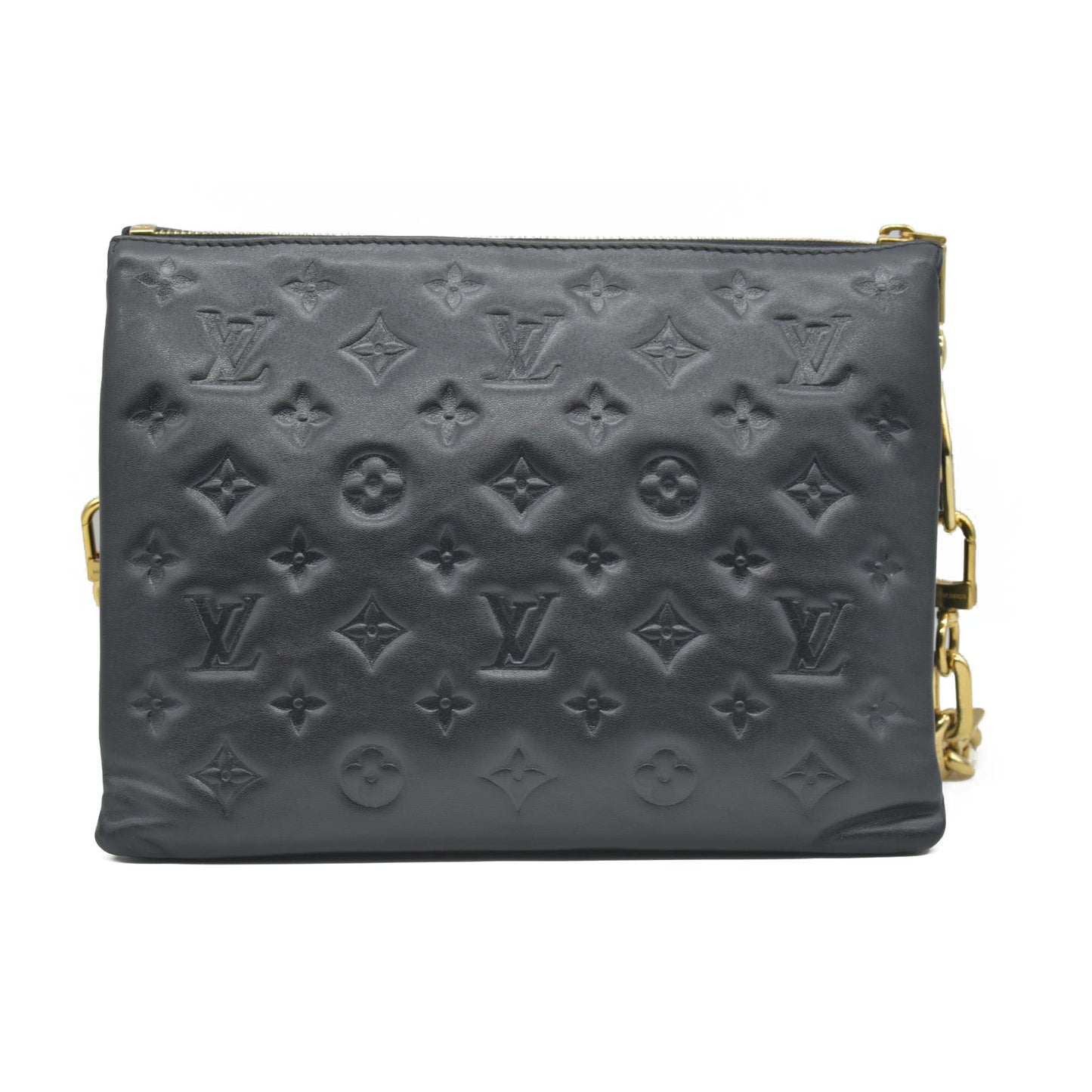 $4950 Louis Vuitton Lambskin Embossed Monogram Coussin PM Black