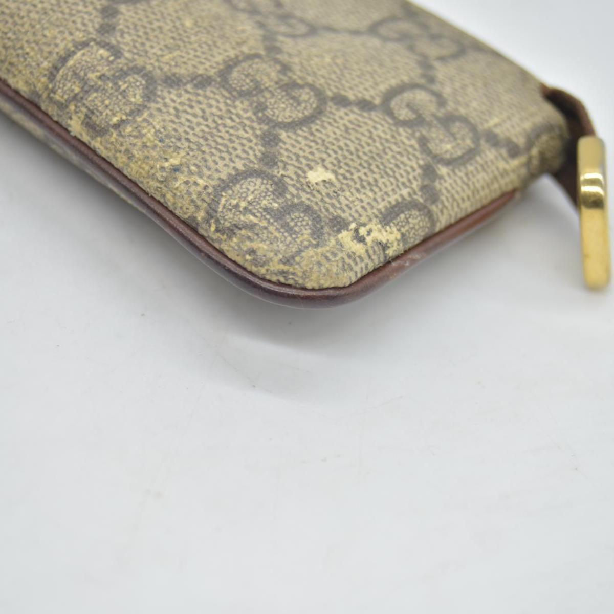 $380 GUCCI GG Supreme Monogram Key Case Beige Ebony Cuir