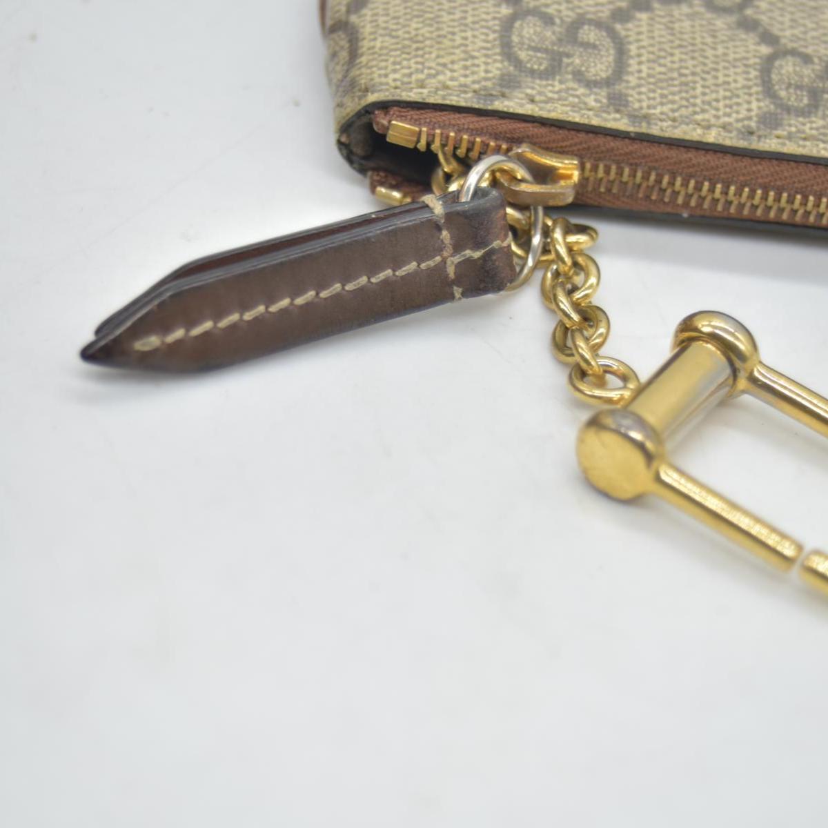 $380 GUCCI GG Supreme Monogram Key Case Beige Ebony Cuir
