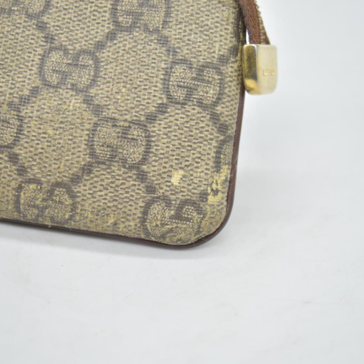 $380 GUCCI GG Supreme Monogram Key Case Beige Ebony Cuir