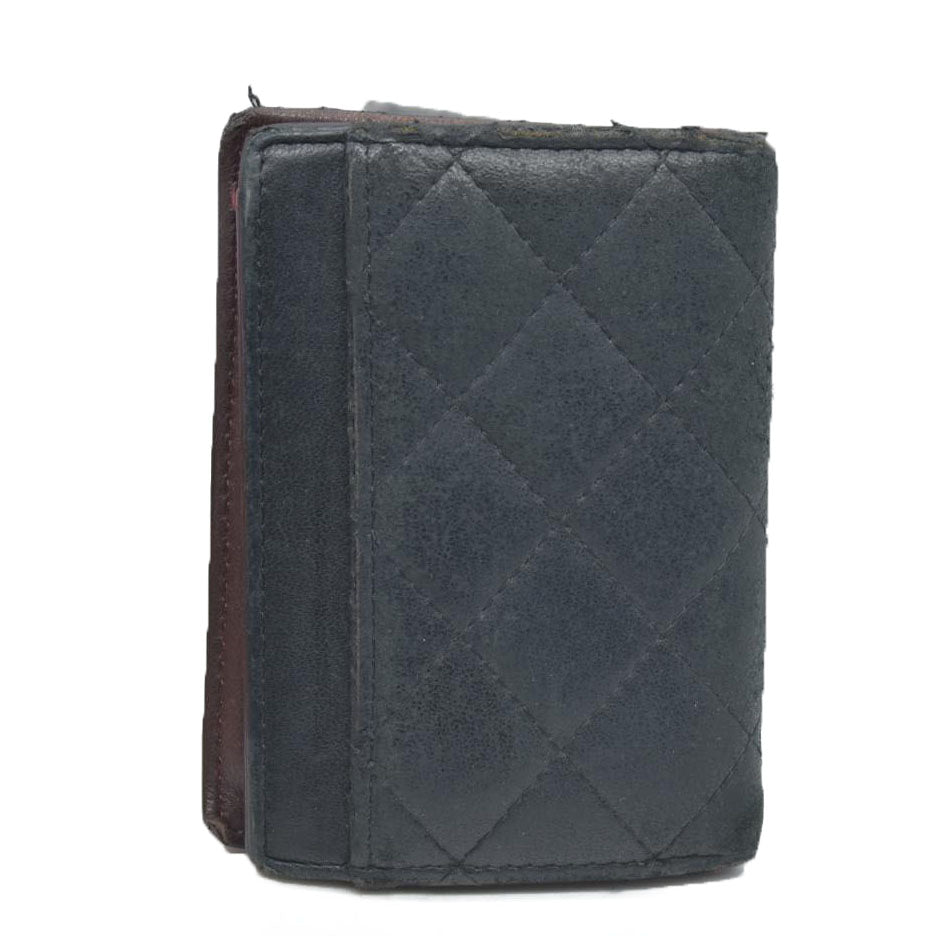 Chanel  Crumpled Calfskin Quilted Card Holder Wallet So Black