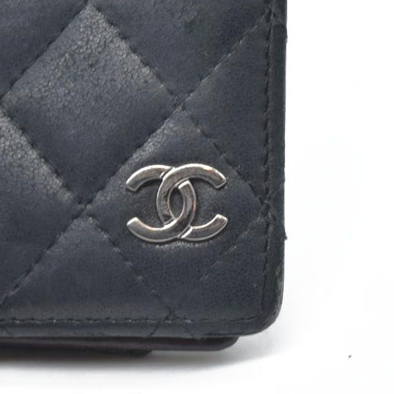 Chanel  Crumpled Calfskin Quilted Card Holder Wallet So Black