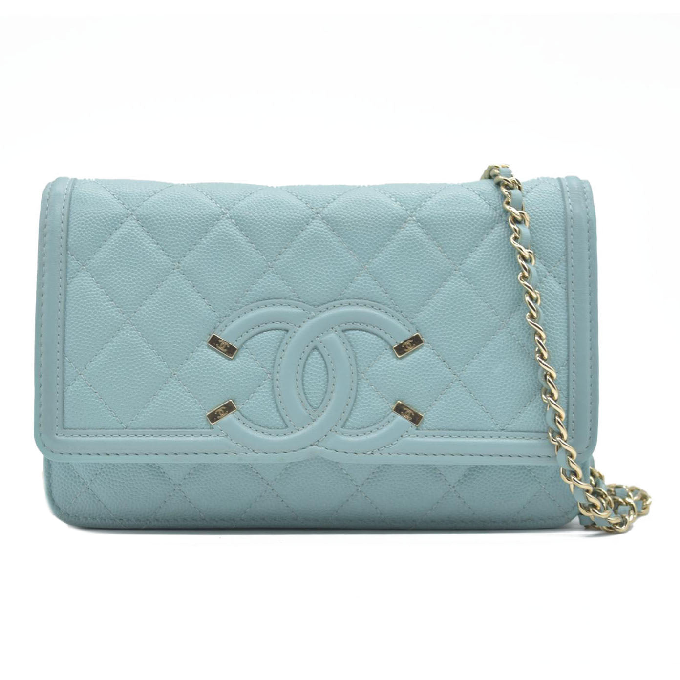 $3100 Chanel Caviar Quilted CC Filigree Wallet On Chain WOC Blue