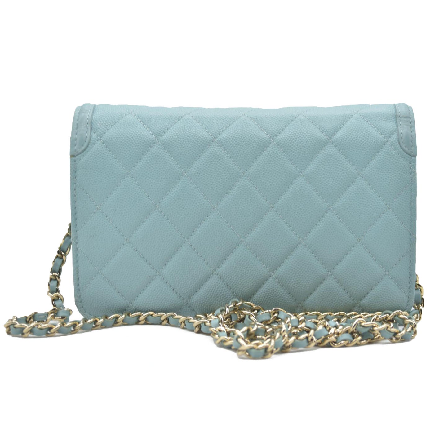$3100 Chanel Caviar Quilted CC Filigree Wallet On Chain WOC Blue