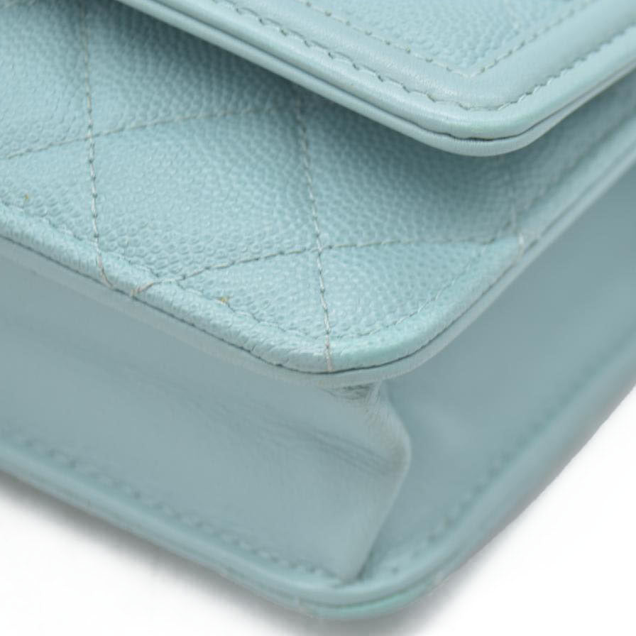 $3100 Chanel Caviar Quilted CC Filigree Wallet On Chain WOC Blue