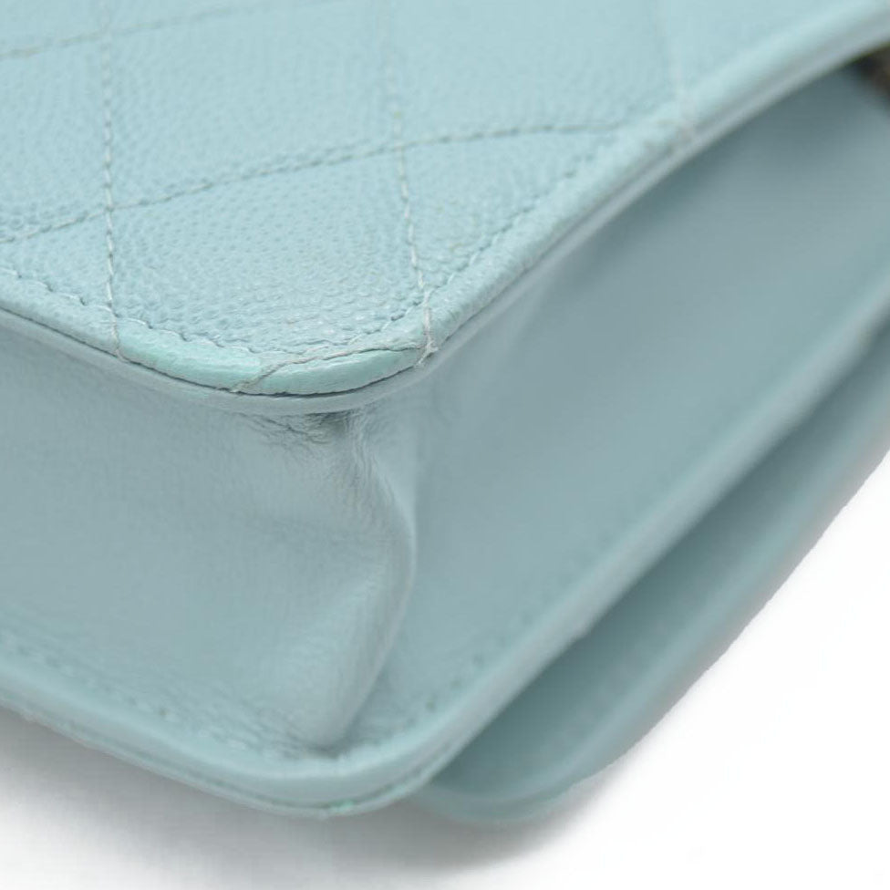 $3100 Chanel Caviar Quilted CC Filigree Wallet On Chain WOC Blue