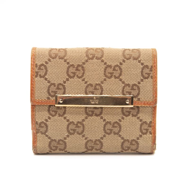 Gucci Orange/Beige/Ebony GG Canvas and Leather French Flap Wallet