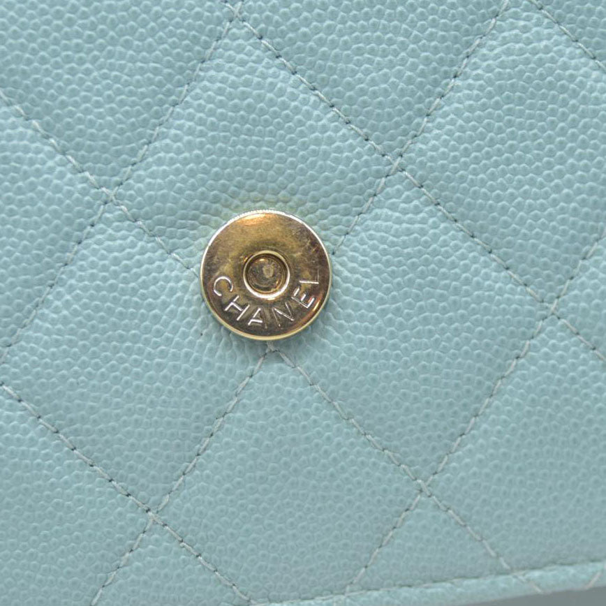 $3100 Chanel Caviar Quilted CC Filigree Wallet On Chain WOC Blue