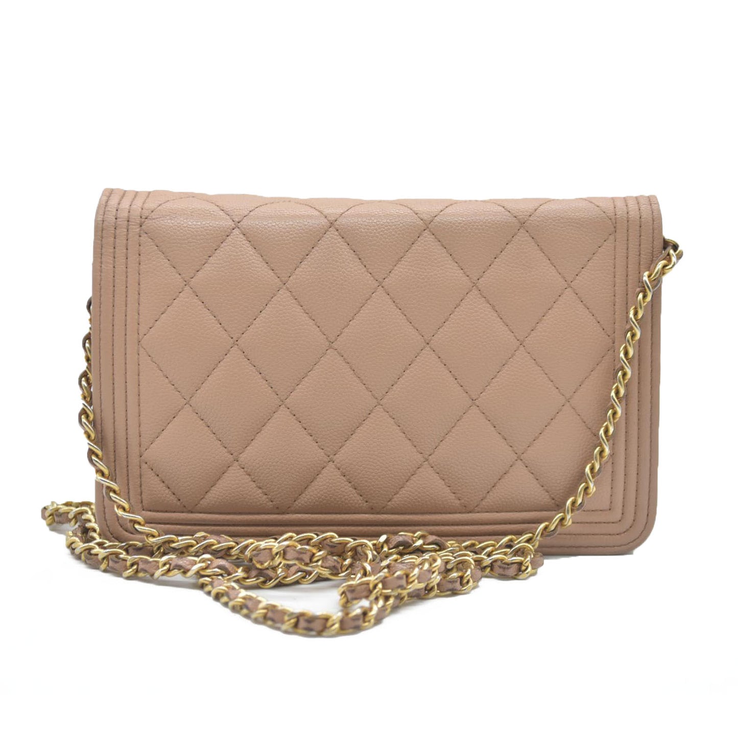 $3575 Chanel Caviar Quilted Boy Wallet On Chain WOC Dark Beige