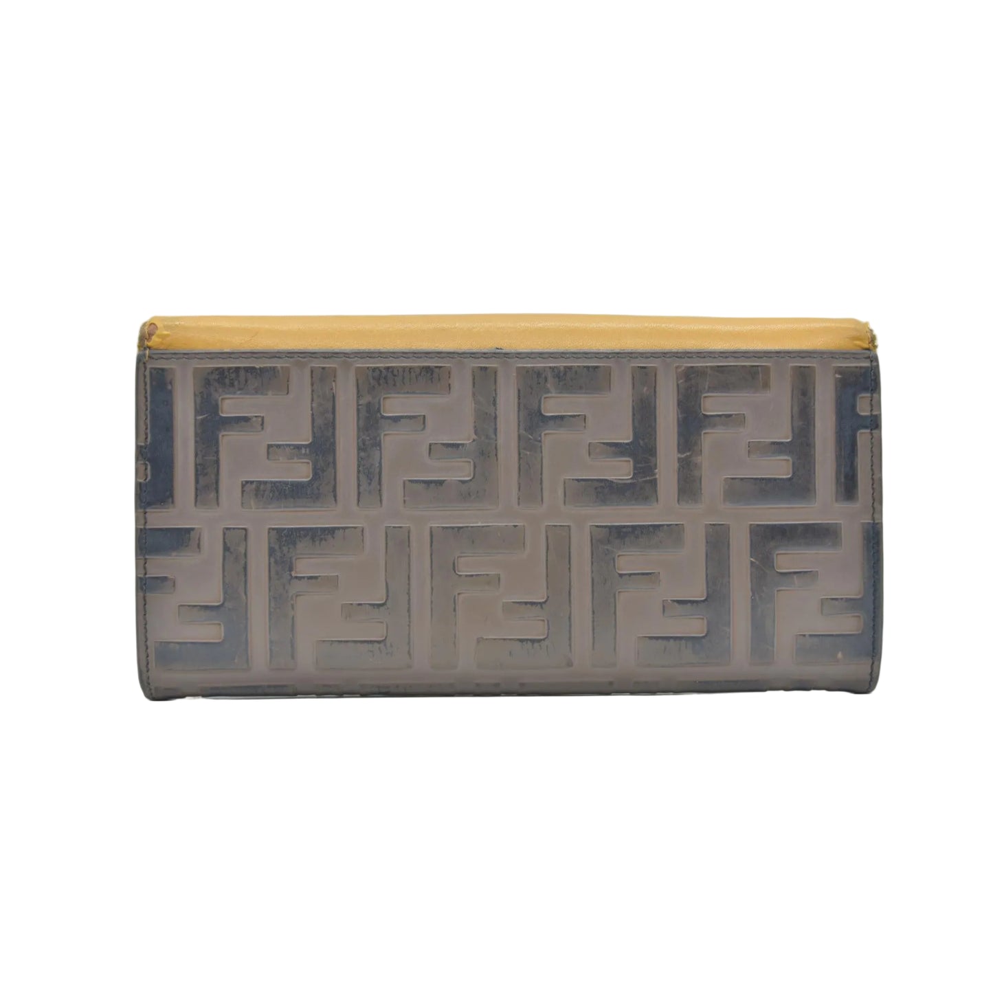 $890 Fendi Vitello Cruise F is Fendi Bi-Color FF 1974 Embossed Continental Envelope Wallet Maya Yellow