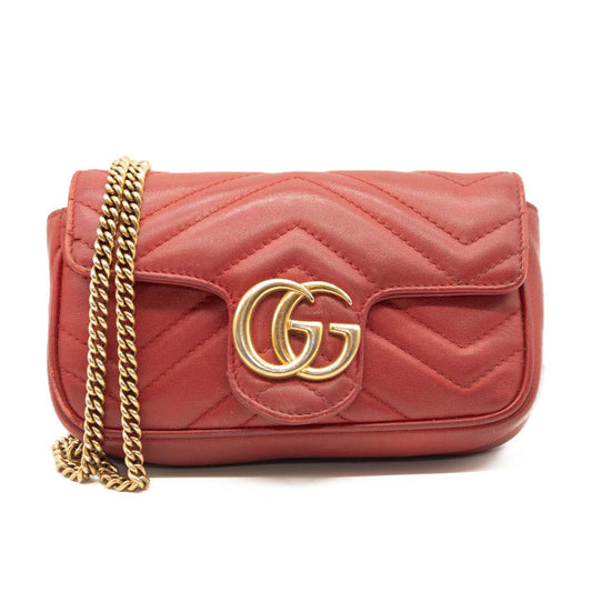 Gucci Calfskin Matelasse Super Mini GG Marmont Shoulder Bag Hibiscus Red