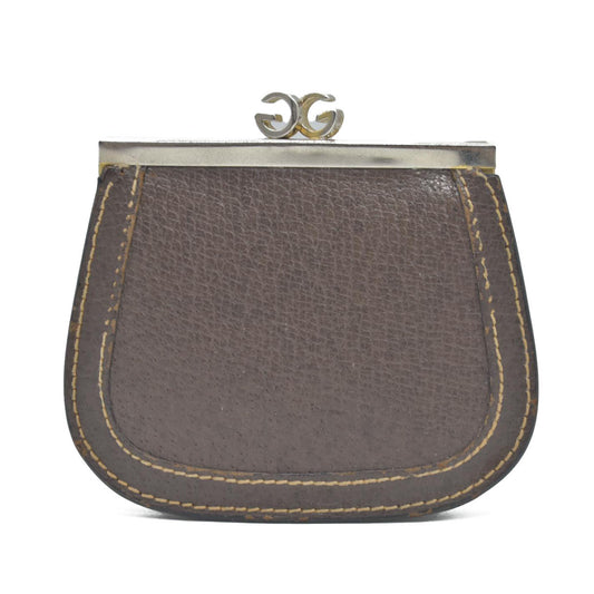 $290 Vintage Gucci GG Kisslock Coin Pouch Leather Brown