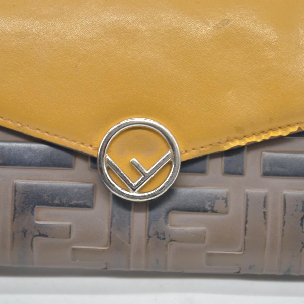 $890 Fendi Vitello Cruise F is Fendi Bi-Color FF 1974 Embossed Continental Envelope Wallet Maya Yellow