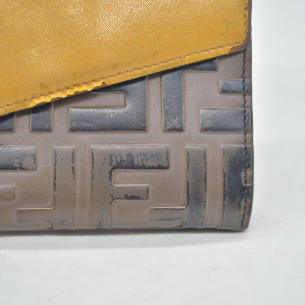 $890 Fendi Vitello Cruise F is Fendi Bi-Color FF 1974 Embossed Continental Envelope Wallet Maya Yellow