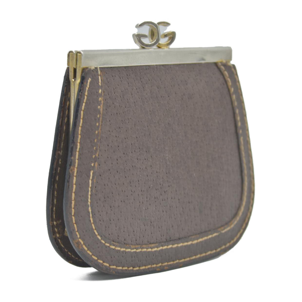$290 Vintage Gucci GG Kisslock Coin Pouch Leather Brown