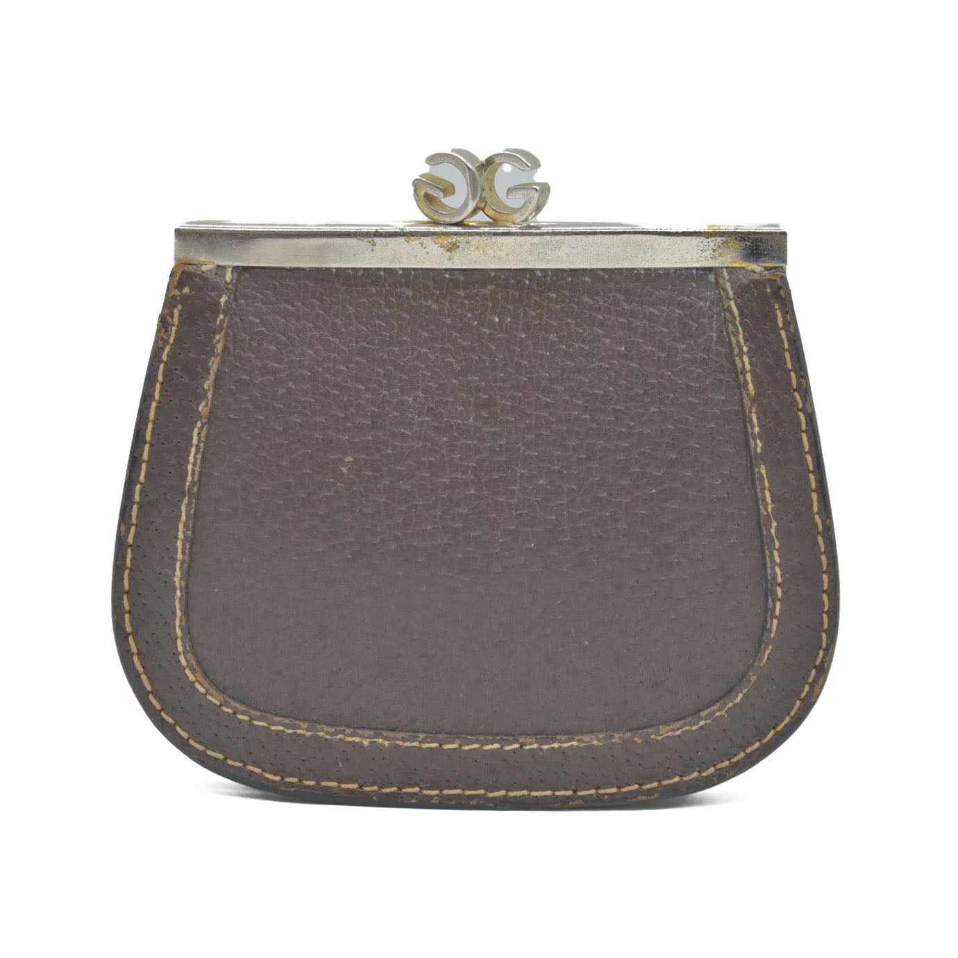 $290 Vintage Gucci GG Kisslock Coin Pouch Leather Brown