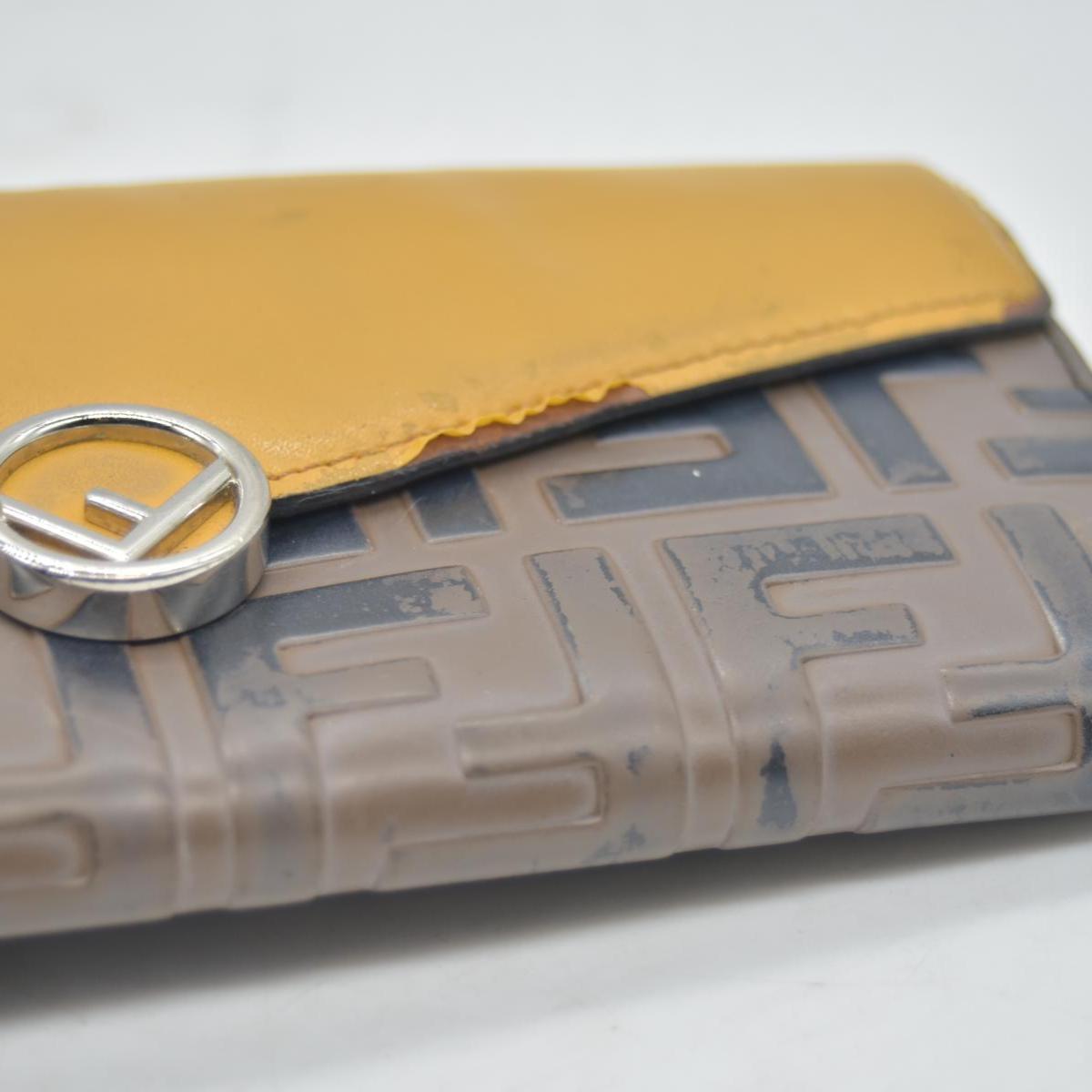 $890 Fendi Vitello Cruise F is Fendi Bi-Color FF 1974 Embossed Continental Envelope Wallet Maya Yellow