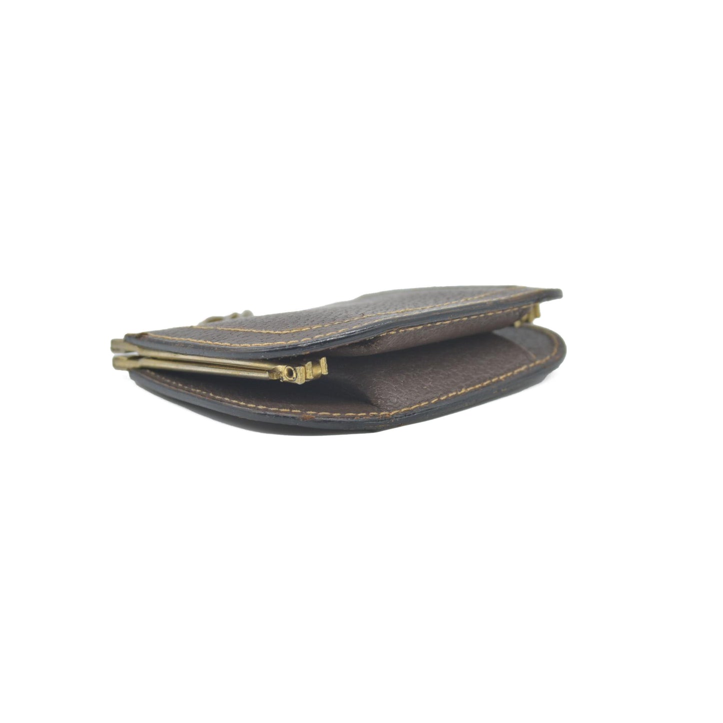 $290 Vintage Gucci GG Kisslock Coin Pouch Leather Brown