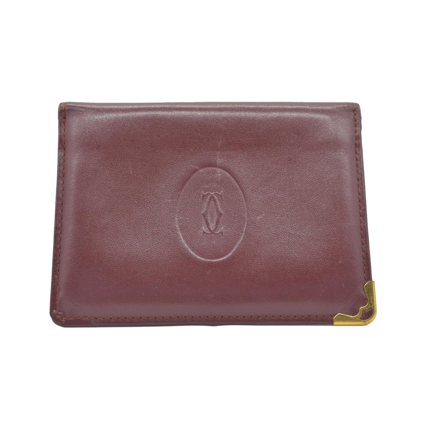 $390 Must de Cartier Leather Card Case Bordeaux