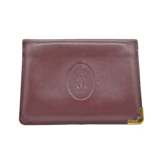 $390 Must de Cartier Leather Card Case Bordeaux