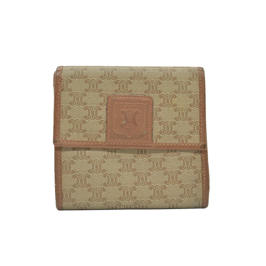 $640 CELINE Macadam PVC Bifold Wallet Purse Beige