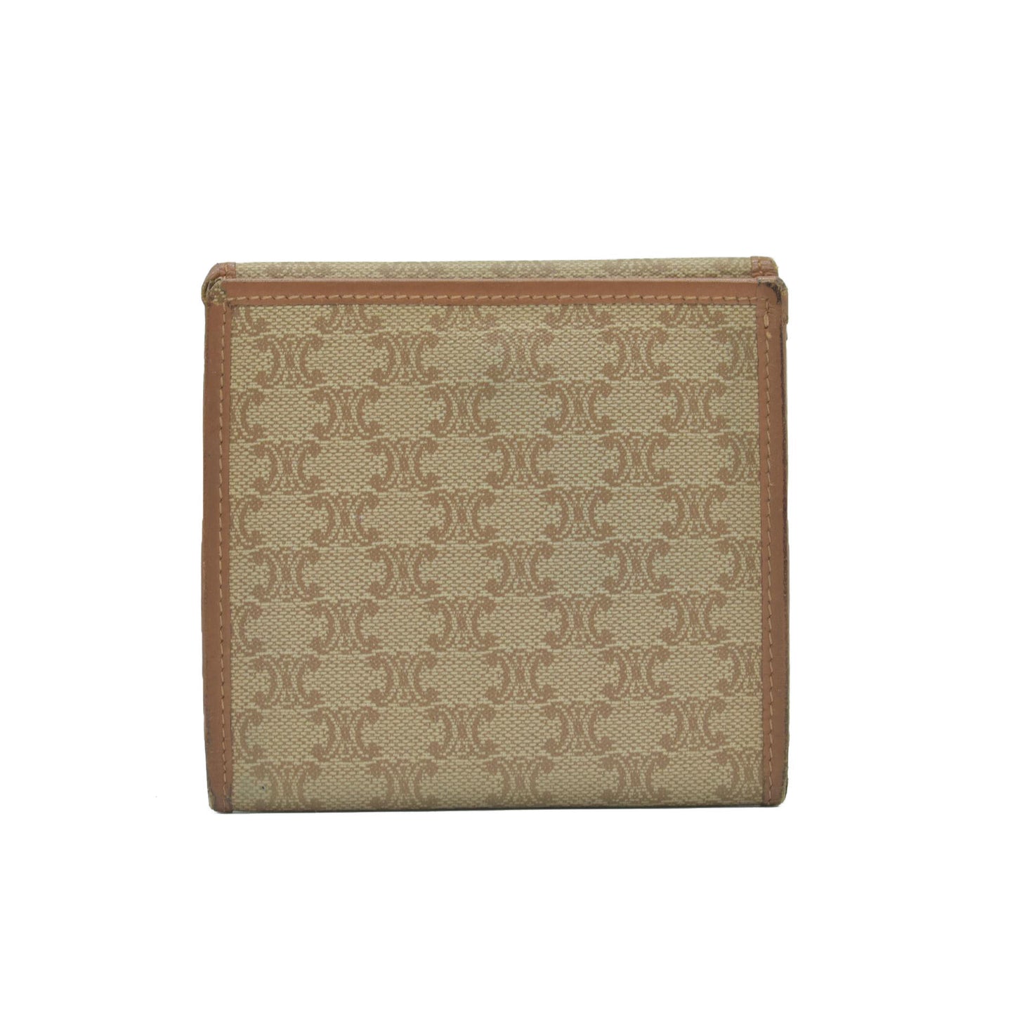 $640 CELINE Macadam PVC Bifold Wallet Purse Beige