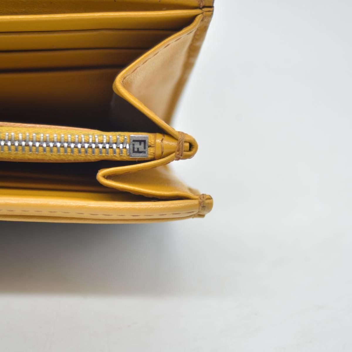 $890 Fendi Vitello Cruise F is Fendi Bi-Color FF 1974 Embossed Continental Envelope Wallet Maya Yellow