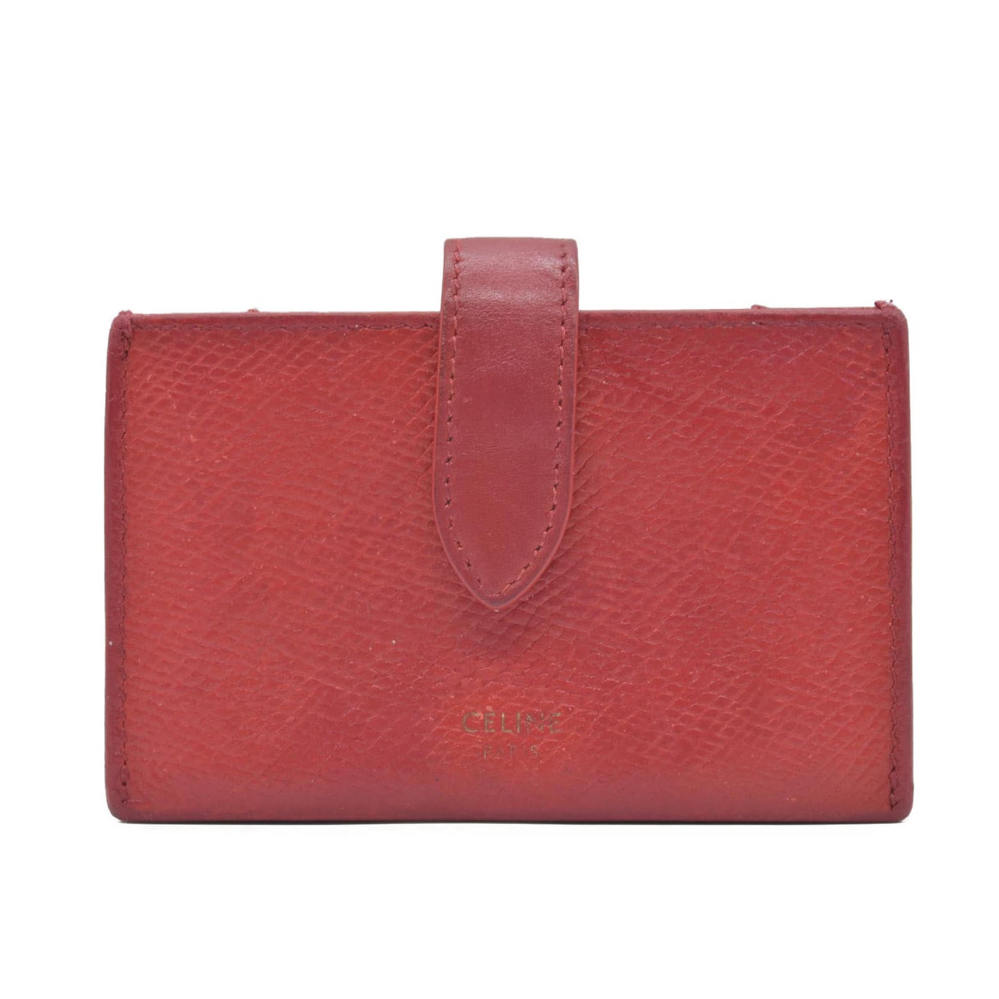 $590 CELINE Logo Leather Card Case Red