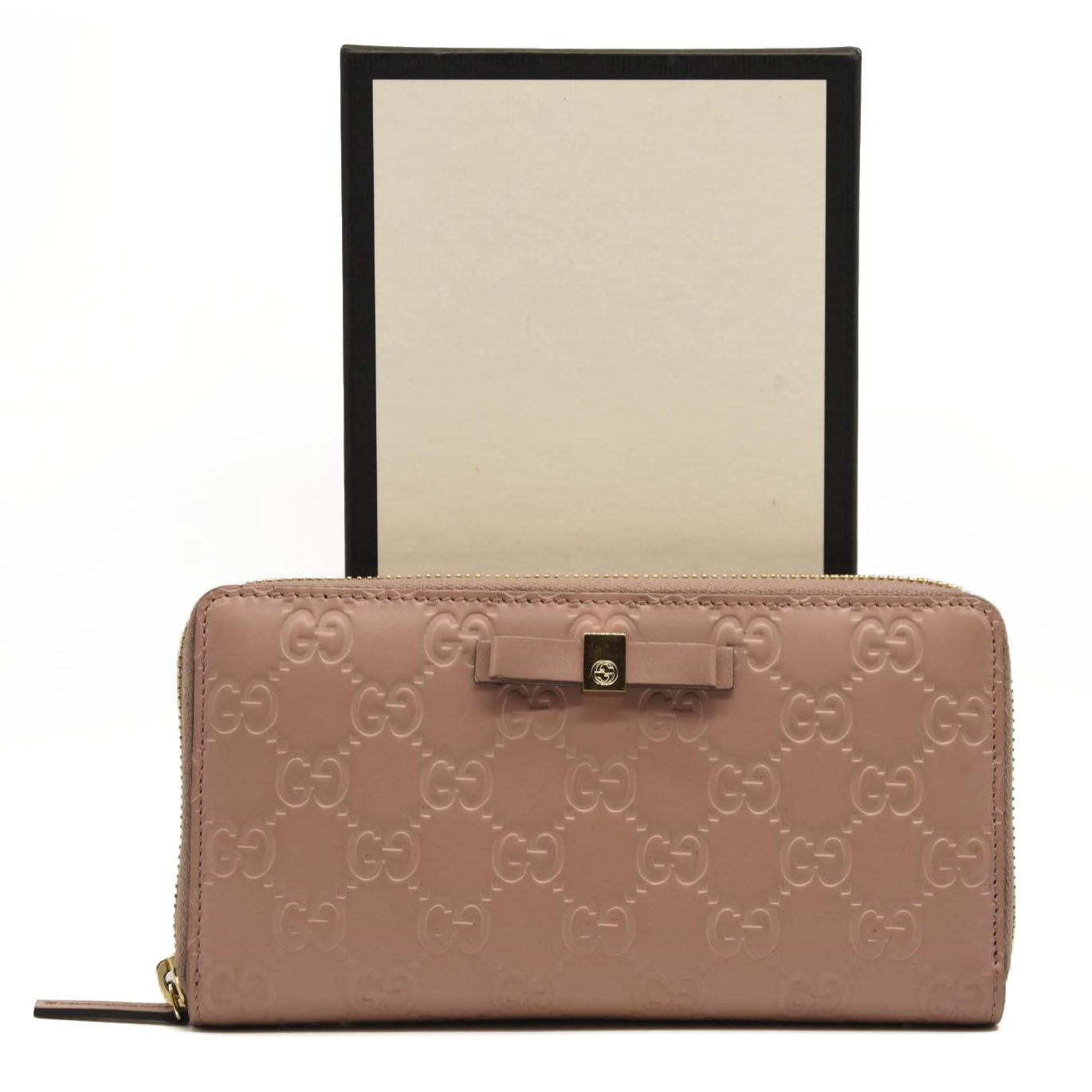 Guccissima Bow Zip Around Wallet Pink