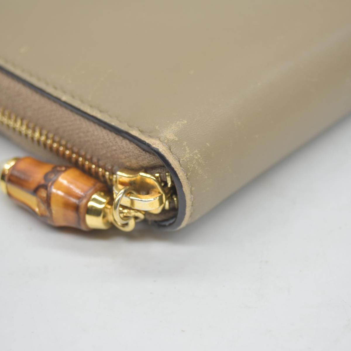 $795 GUCCI Bamboo Pearl Leather Zip Around Long Wallet Beige