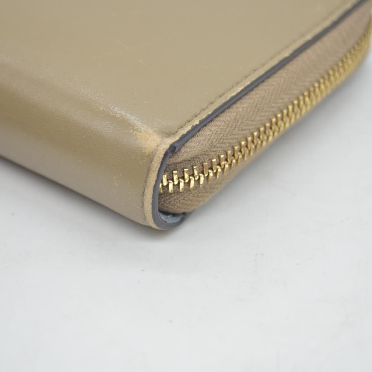 $795 GUCCI Bamboo Pearl Leather Zip Around Long Wallet Beige