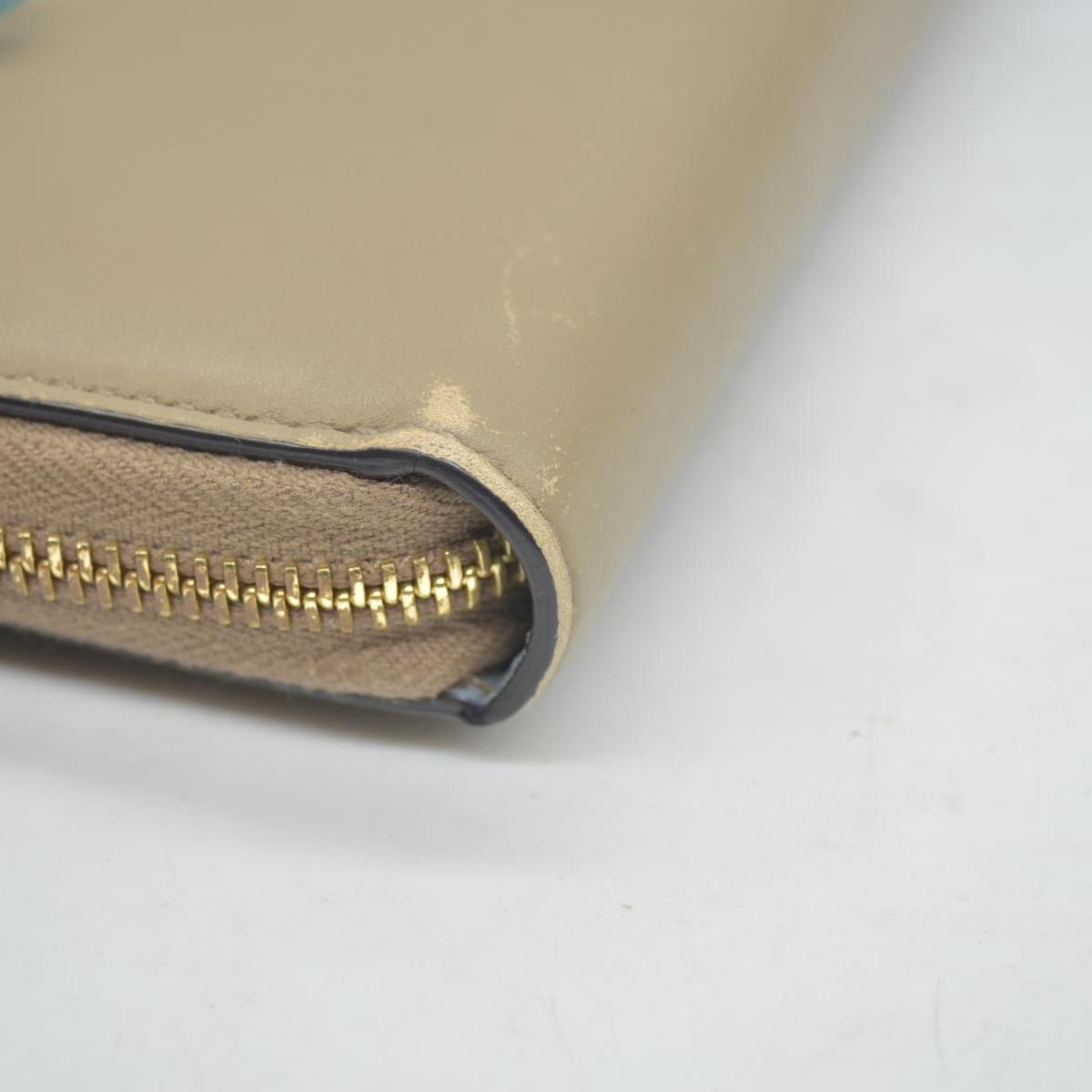 $795 GUCCI Bamboo Pearl Leather Zip Around Long Wallet Beige