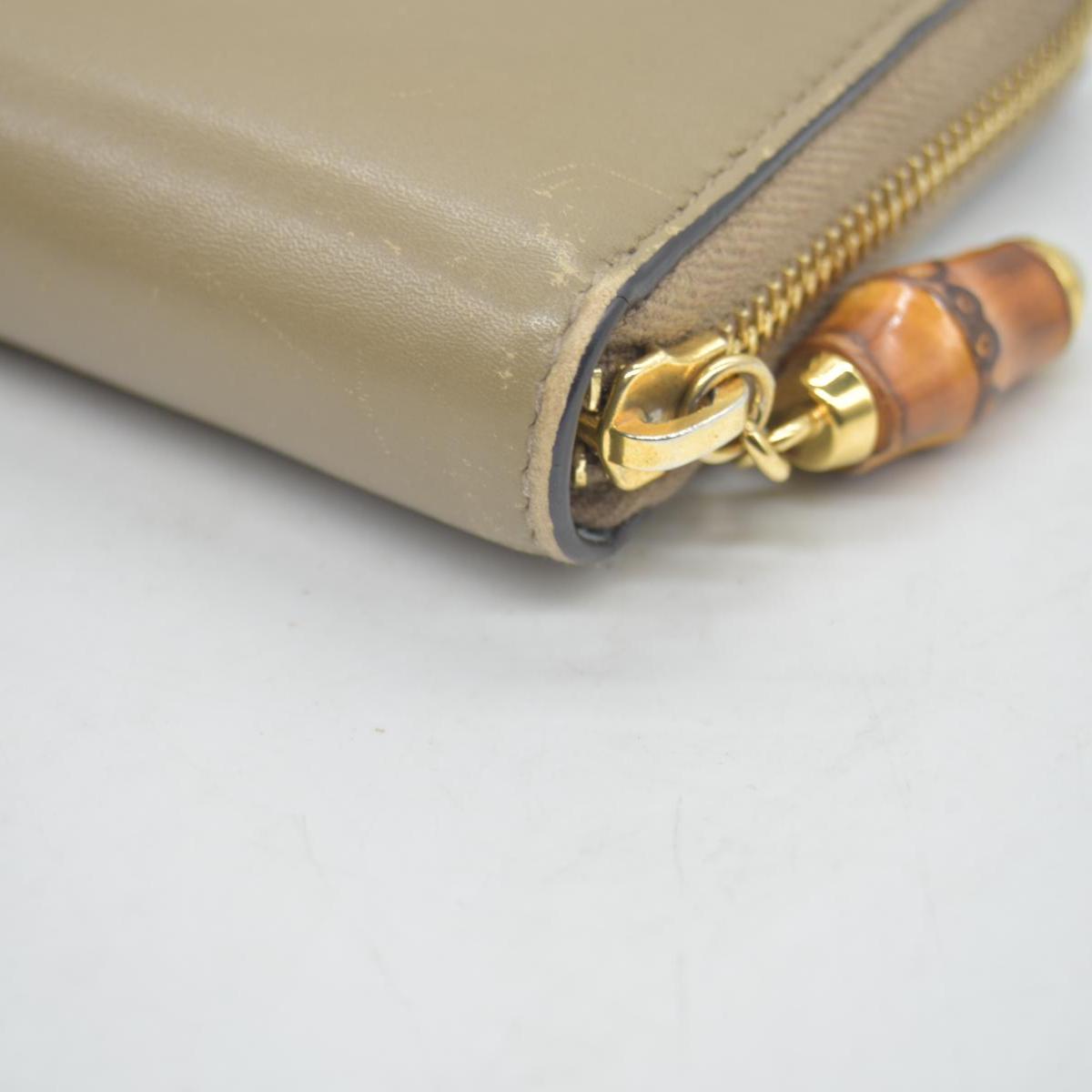 $795 GUCCI Bamboo Pearl Leather Zip Around Long Wallet Beige