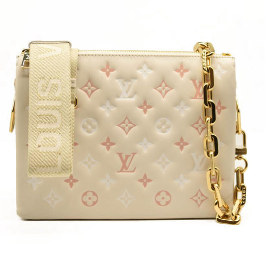 LOUIS VUITTON Lambskin Embossed Monogram Coussin PM Crème Beige