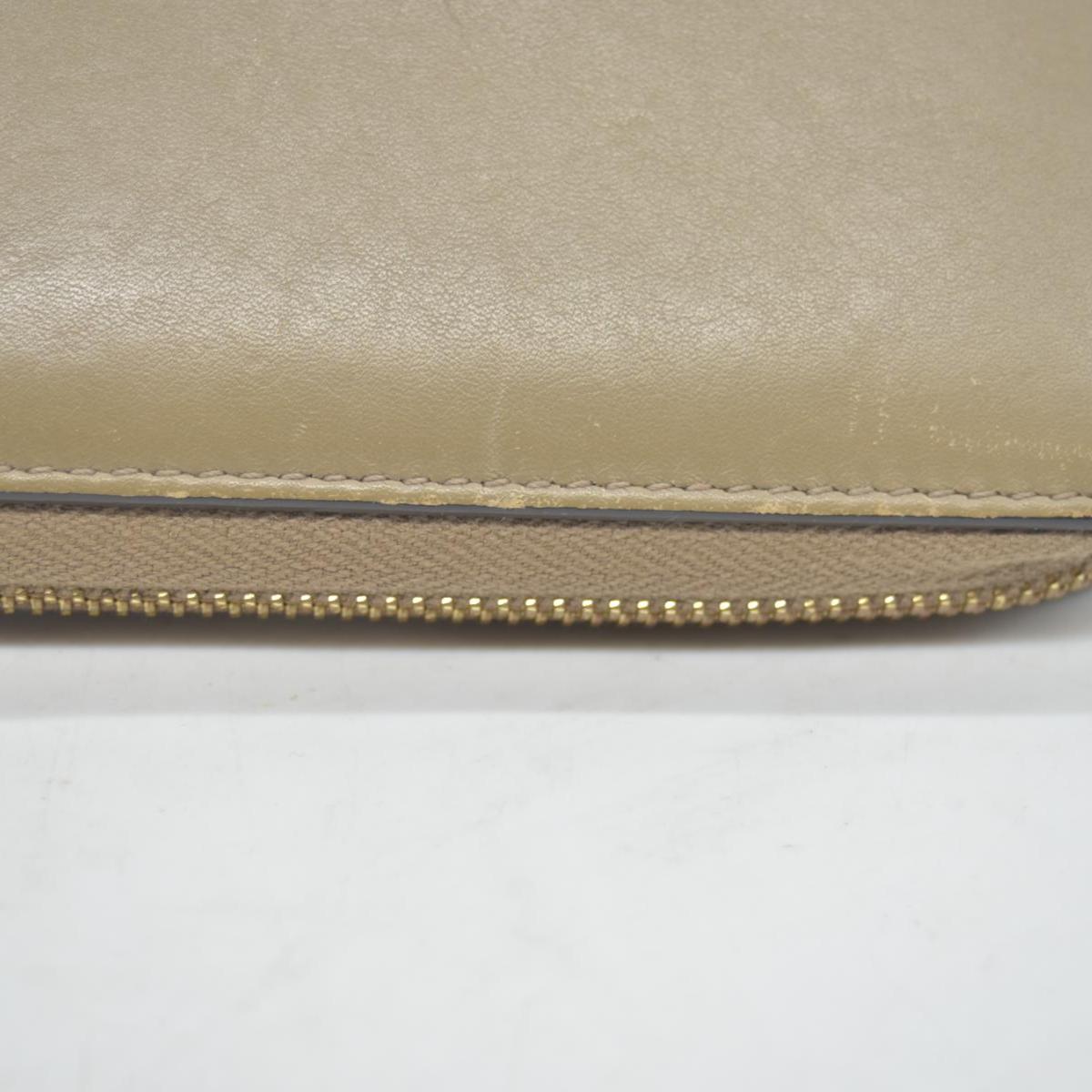 $795 GUCCI Bamboo Pearl Leather Zip Around Long Wallet Beige