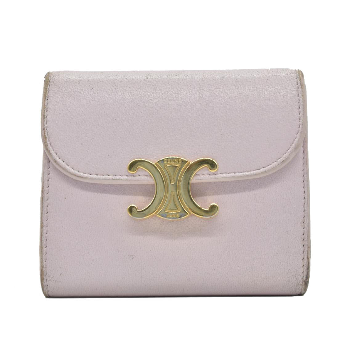 $690 CELINE Triomphe Leather Trifold Wallet Pink