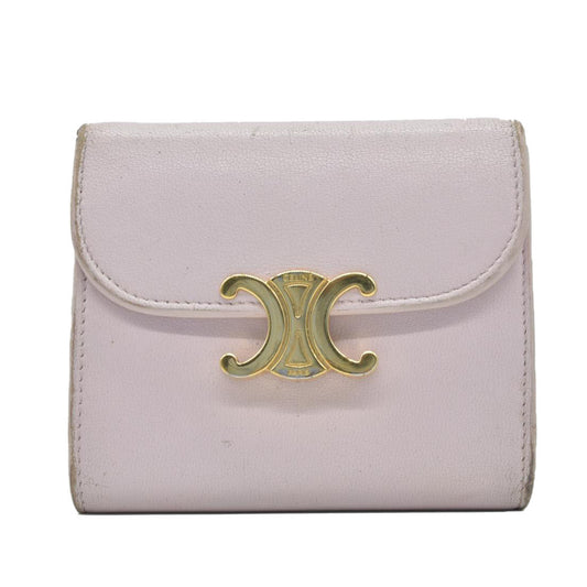 $690 CELINE Triomphe Leather Trifold Wallet Pink