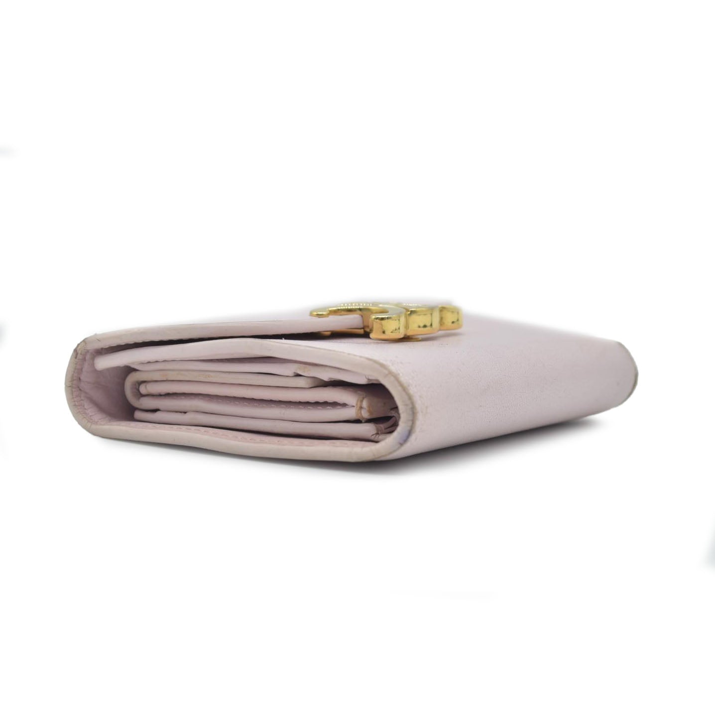$690 CELINE Triomphe Leather Trifold Wallet Pink