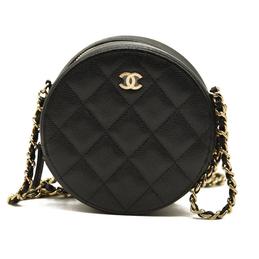 Chanel  Caviar Quilted Round Clutch With Chain Black 30*
