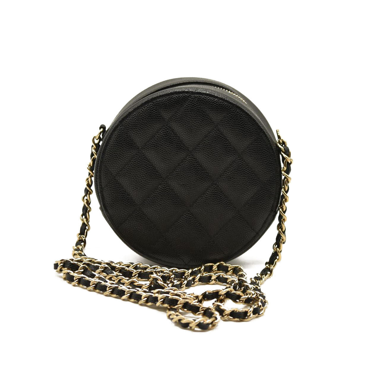 Chanel  Caviar Quilted Round Clutch With Chain Black 30*