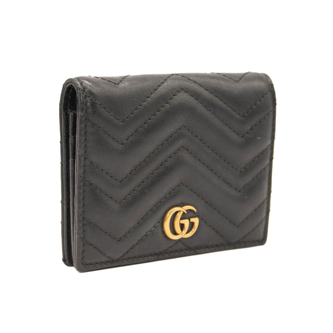 Gucci Calfskin Matelasse GG Marmont Card Case Wallet Black