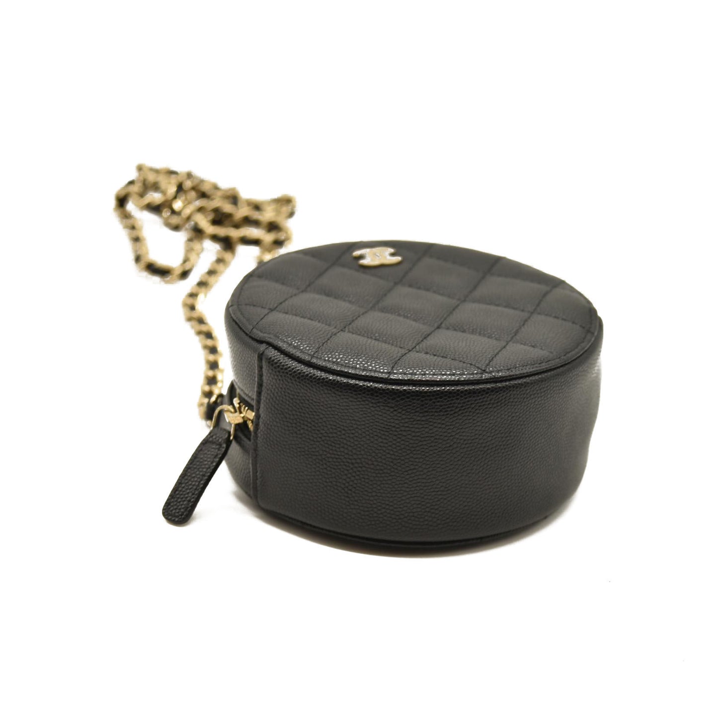 Chanel  Caviar Quilted Round Clutch With Chain Black 30*
