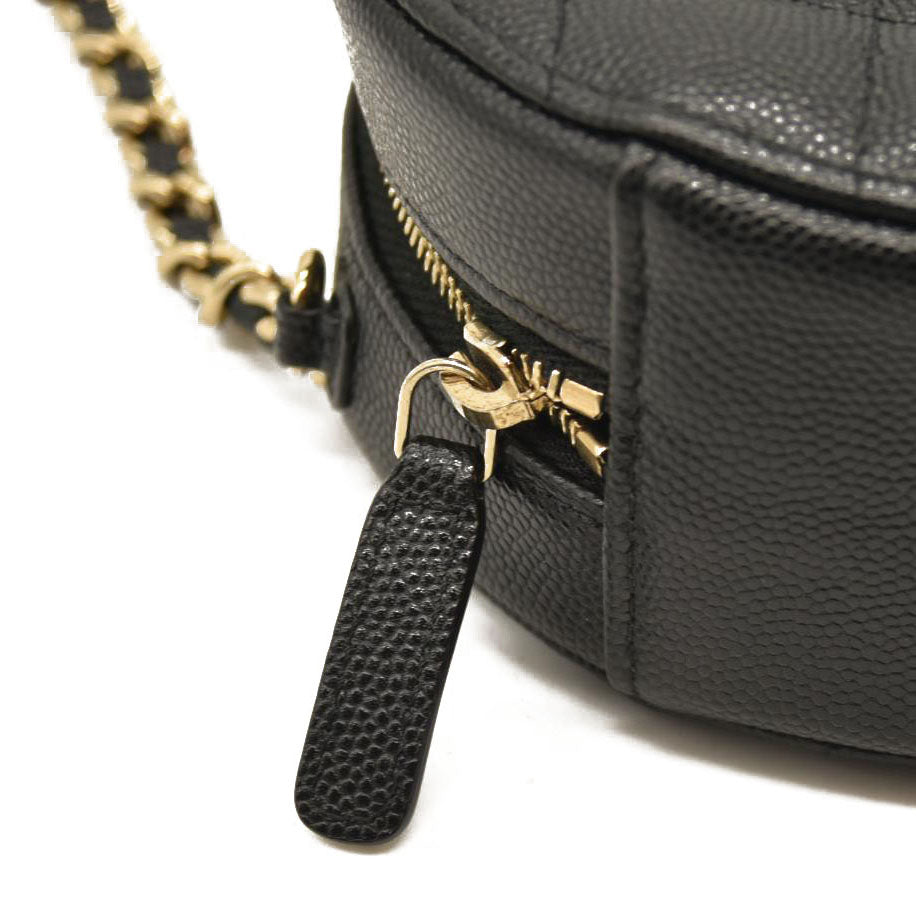 Chanel  Caviar Quilted Round Clutch With Chain Black 30*