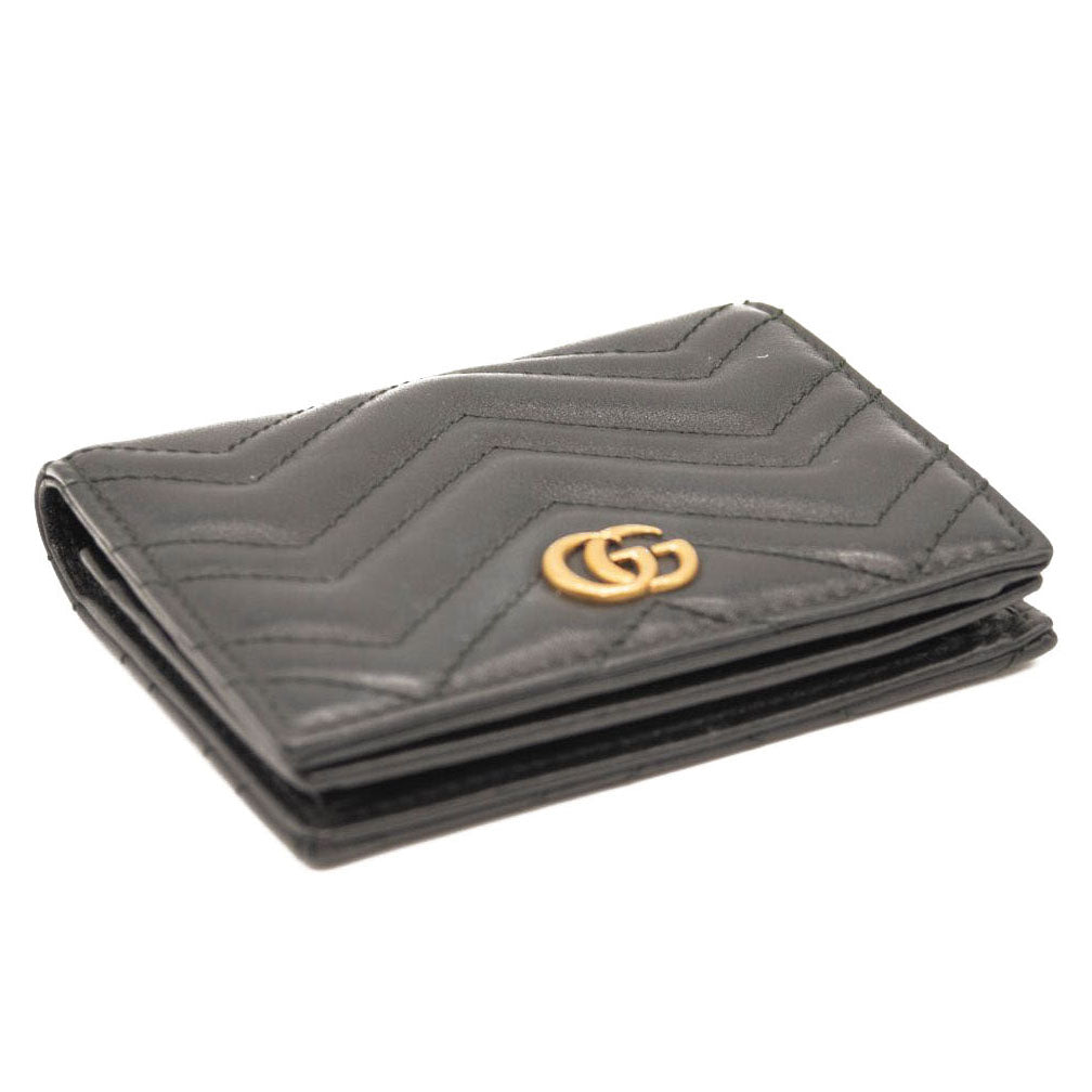 Gucci Calfskin Matelasse GG Marmont Card Case Wallet Black